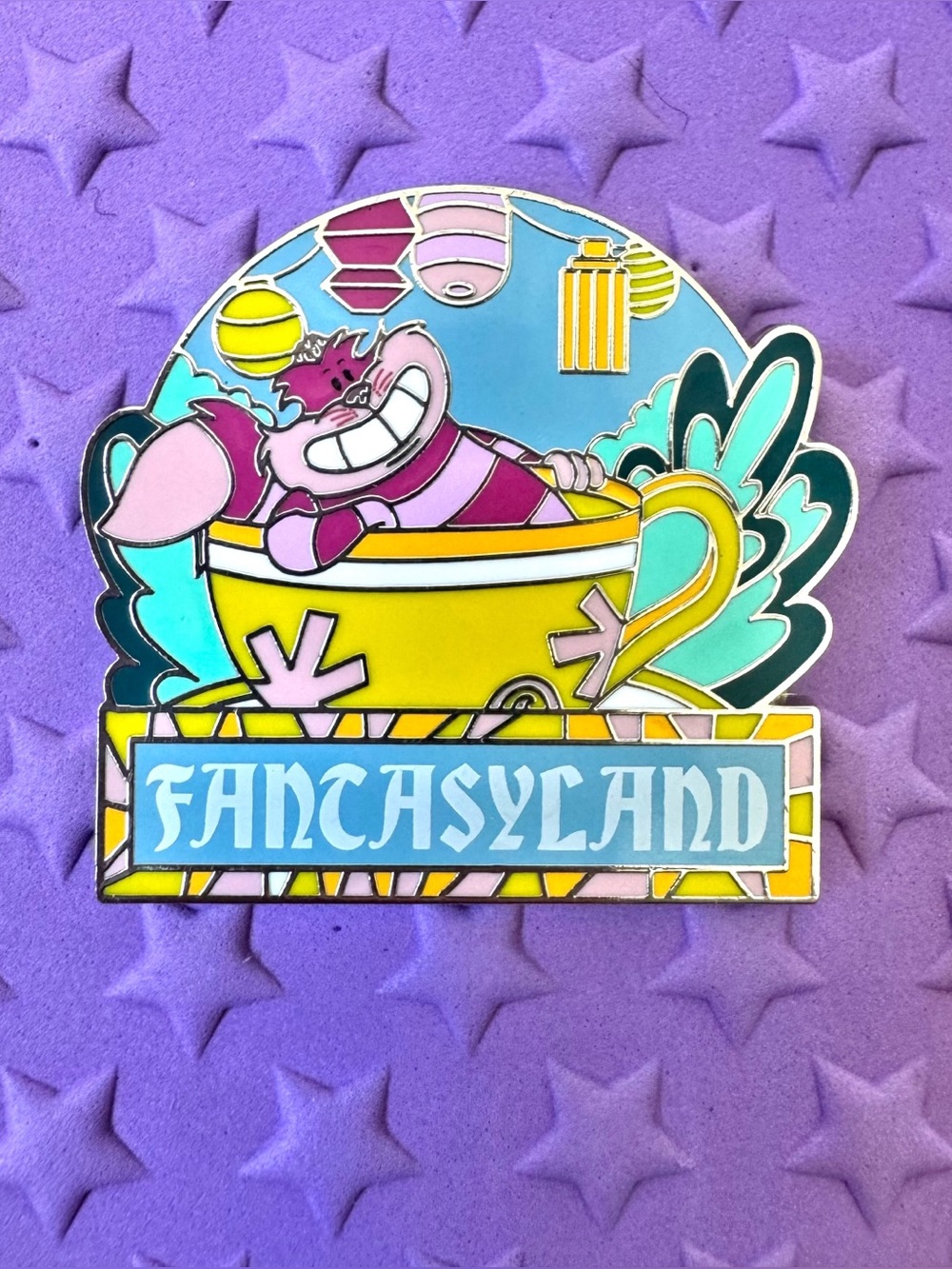 Disneyland Attraction Stylized Lands Fantasyland Cheshire Cat Tea Cups Pin